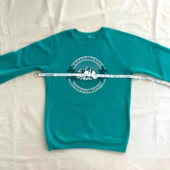Vintage | "Grand Teton" Crew Neck Raglan Graphic Sweatshirt - Sz S / Aqua - Picture 6 of 10